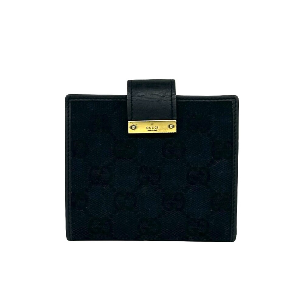 GUCCI Gucci Logo Hardware GG Pattern Canvas Leather Genuine Bi-fold Wallet Mi...